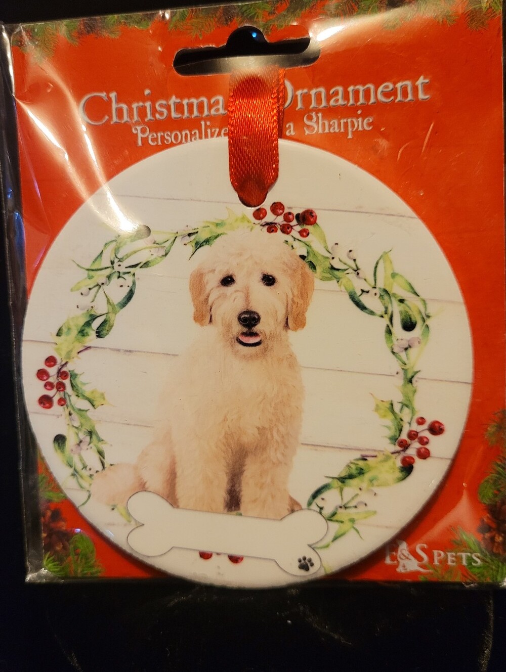 Golden Diddle Dog Wreath Christmas Ornament